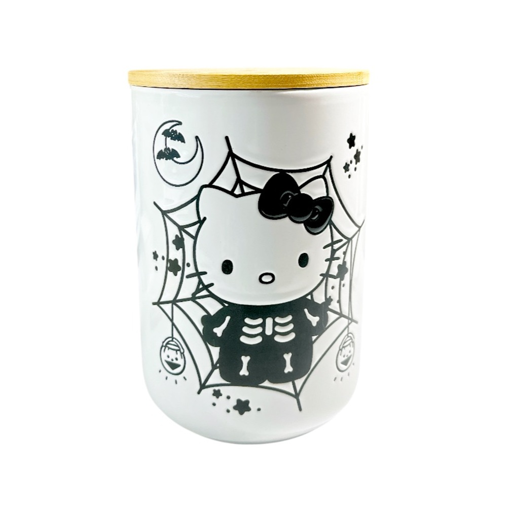 NEW Sanrio HELLO KITTY HALLOWEEN SKELETON Canister with Wooden Lid